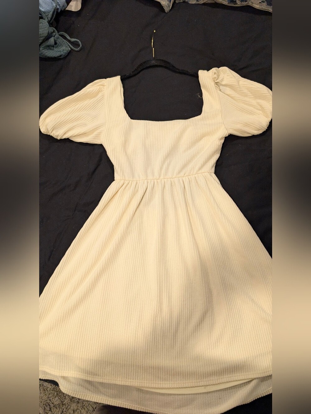 Altar'd State Cream Square Neck Puff Sleeve Mini Dress